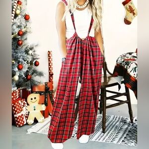 Red and Green Plaid Christmas Wide Leg Overalls 4X